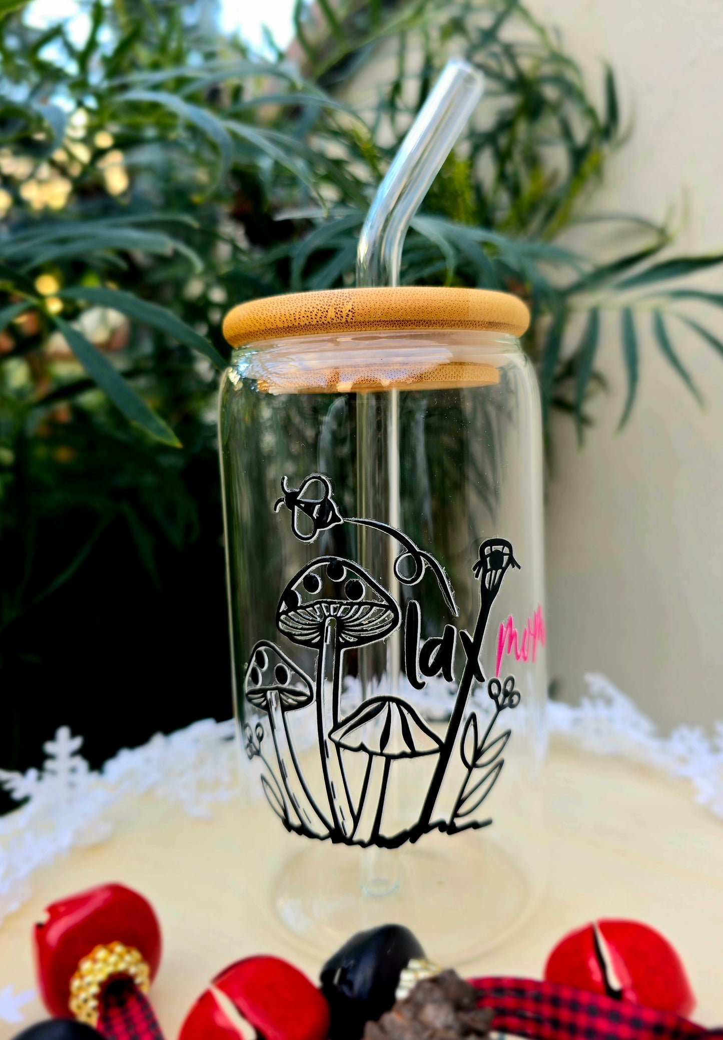 Personalized Girl Plus Sports Glass Tumbler with Bamboo Lid, Sports Girl Drinkware, Gift Idea