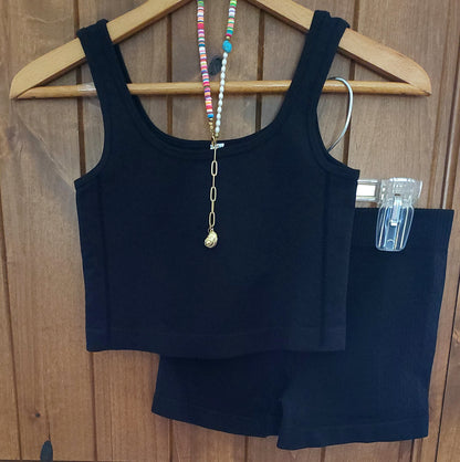 Seamless Crop Tank & Short Set, Gym Yoga Running Lounge Sportswear