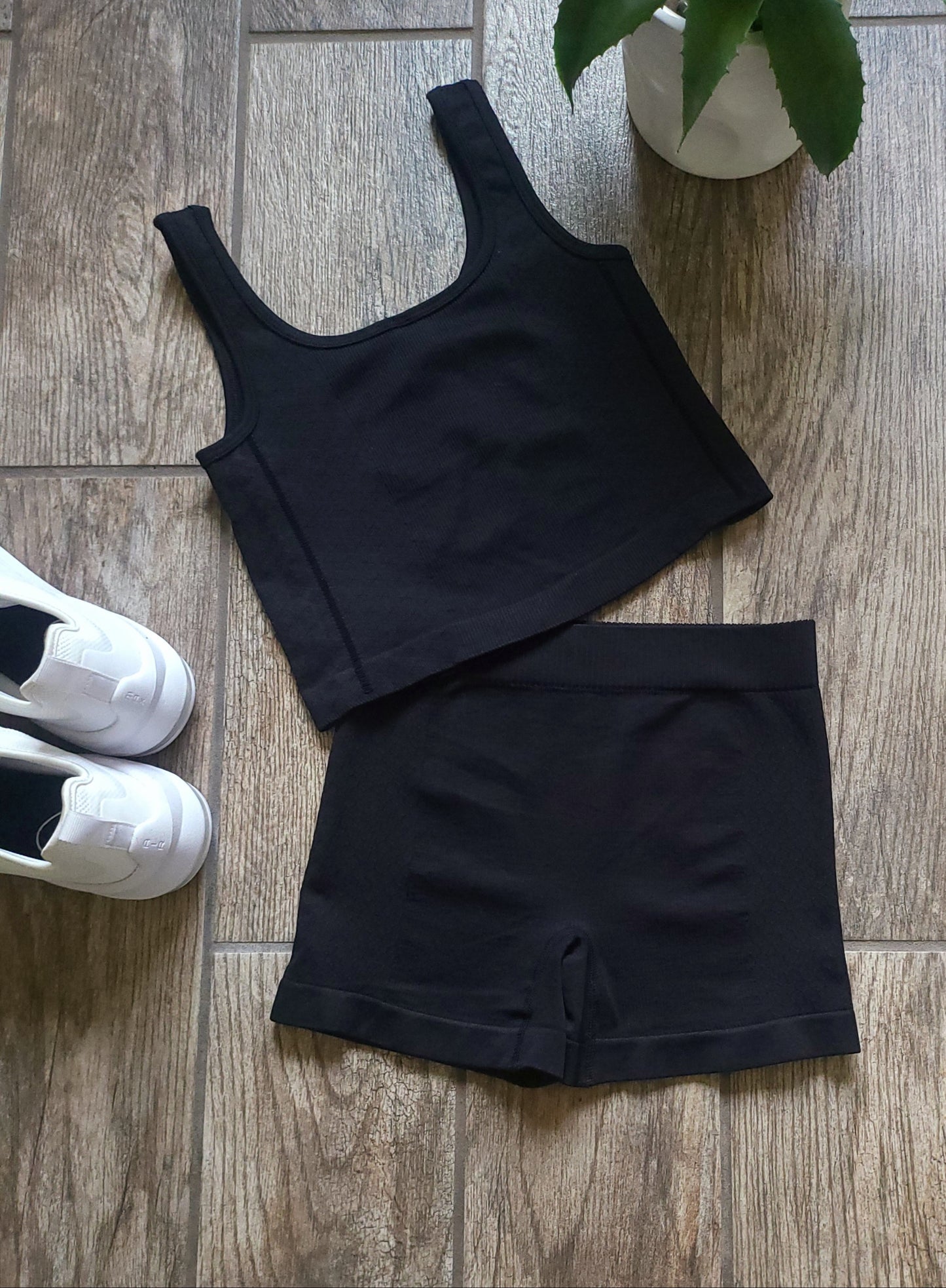 Seamless Crop Tank & Short Set, Gym Yoga Running Lounge Sportswear