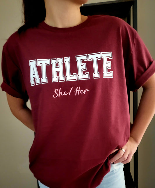 Women Female Sports Athlete She/Her, Training Workout Tee, Gift Idea