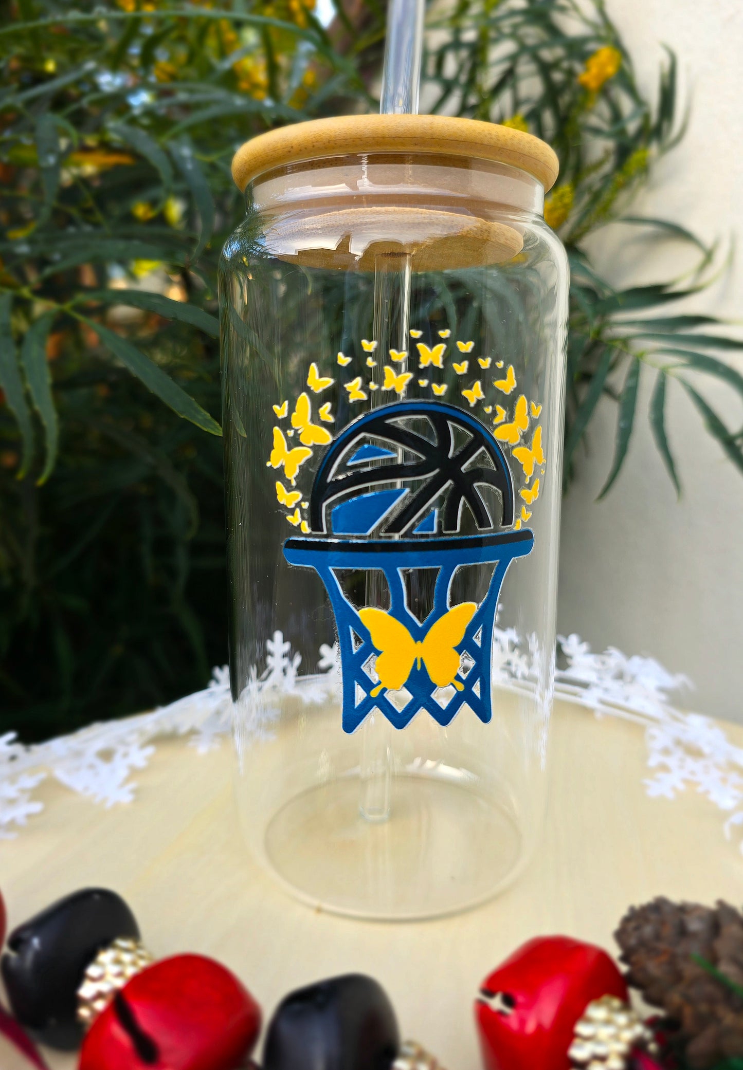 Personalized Girl Plus Sports Glass Tumbler with Bamboo Lid, Sports Girl Drinkware, Gift Idea