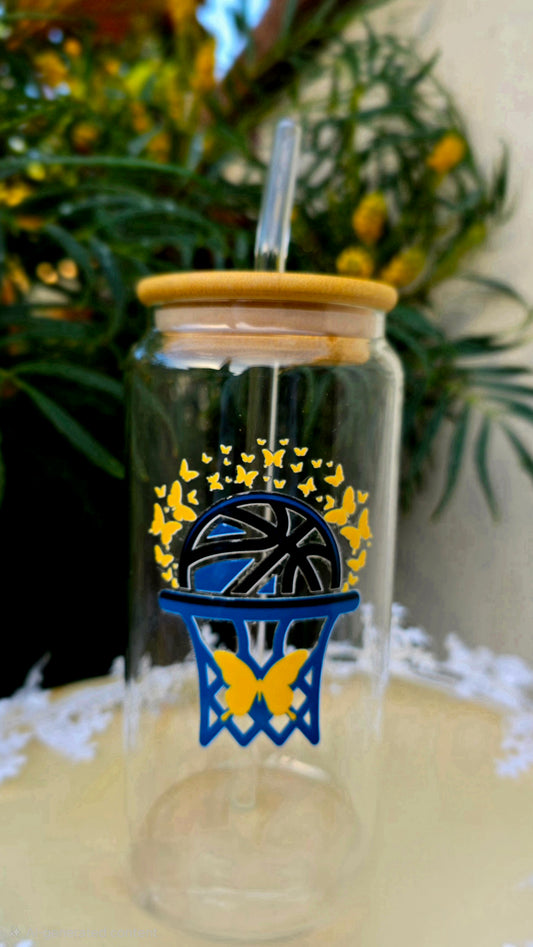 Personalized Girl Plus Sports Glass Basketball Tumbler with Bamboo Lid