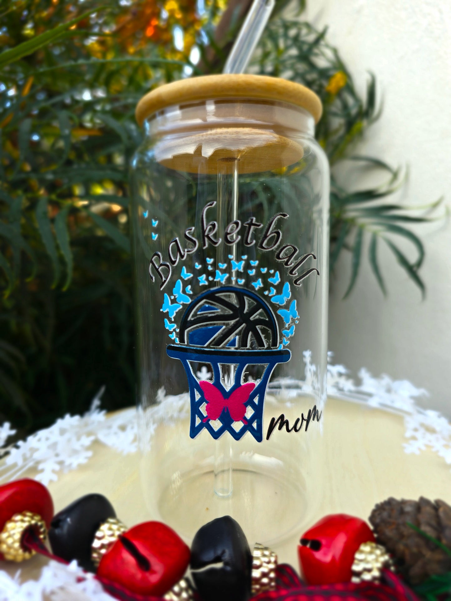 Personalized Girl Plus Sports Glass Tumbler with Bamboo Lid, Sports Girl Drinkware, Gift Idea