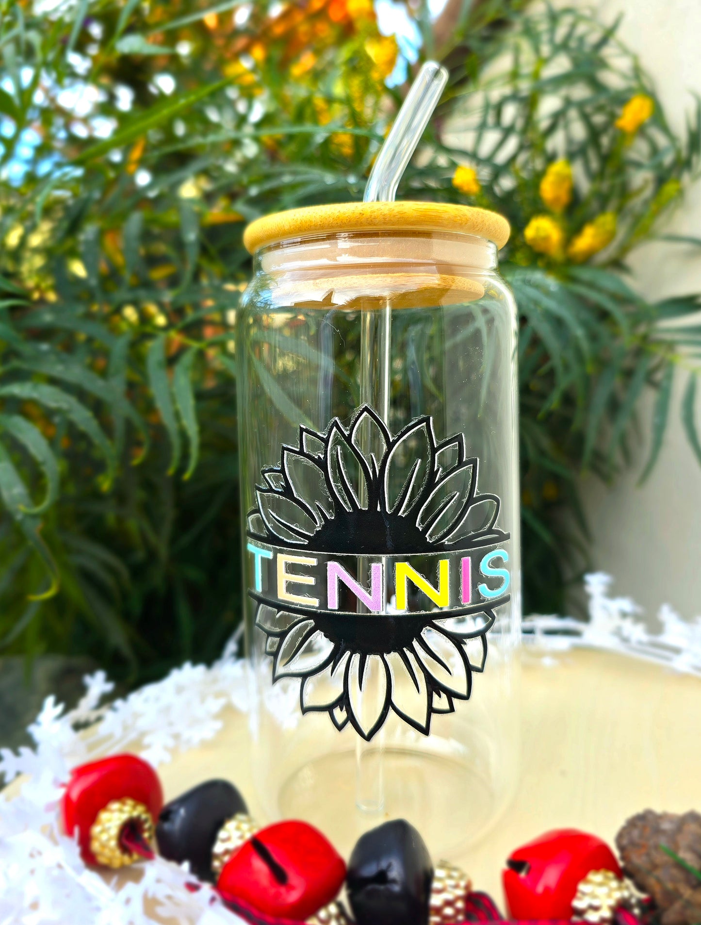 Personalized Girl Plus Sports Glass Tumbler with Bamboo Lid, Sports Girl Drinkware, Gift Idea