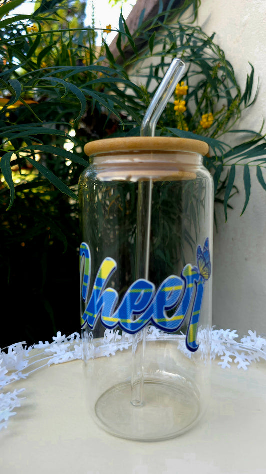 Personalized Girl Plus Sports Glass Cheer Tumbler with Bamboo Lid