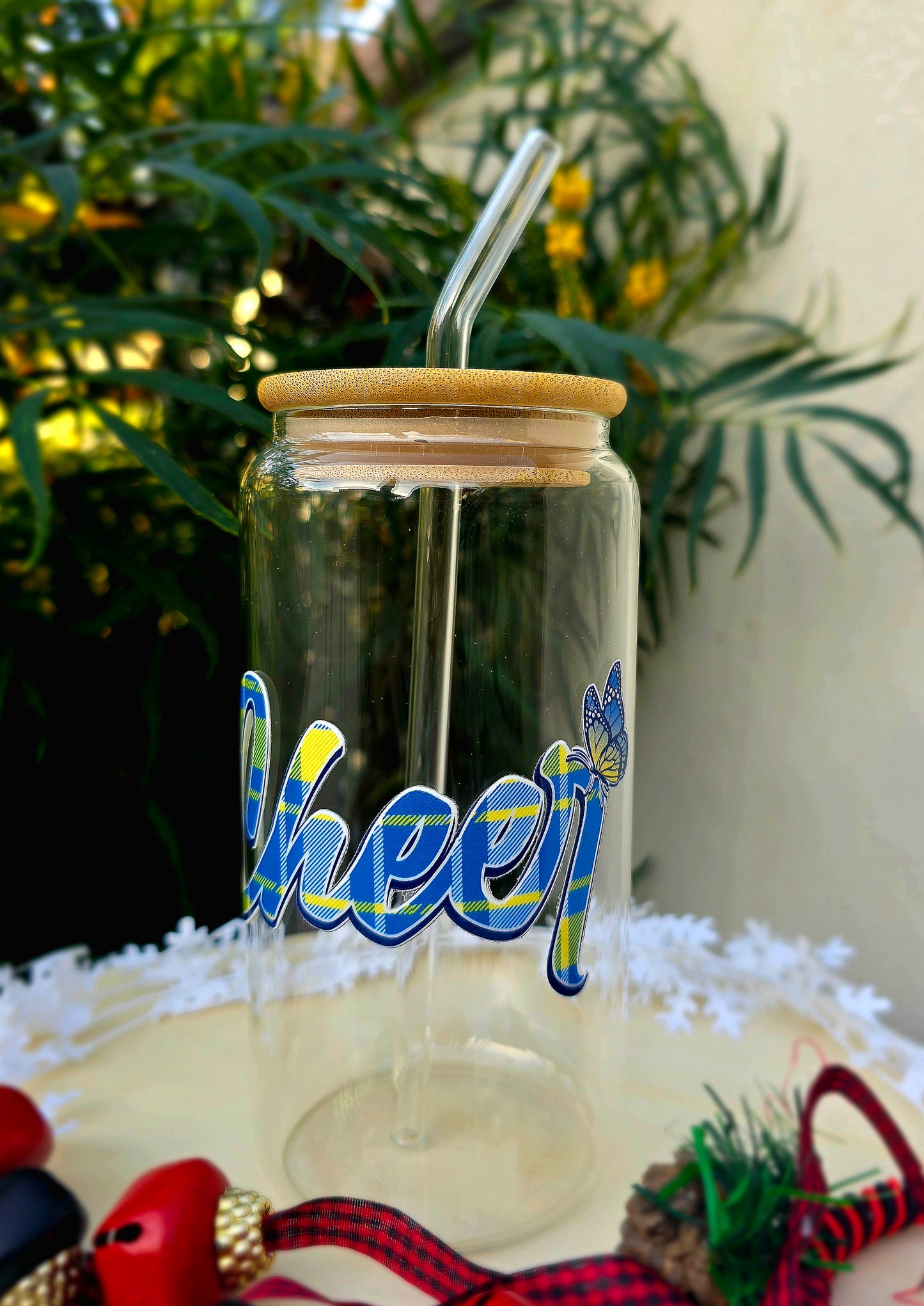 Personalized Girl Plus Sports Glass Tumbler with Bamboo Lid, Sports Girl Drinkware, Gift Idea