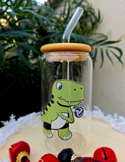 Personalized Girl Plus Sports Glass Tumbler with Bamboo Lid, Sports Girl Drinkware, Gift Idea