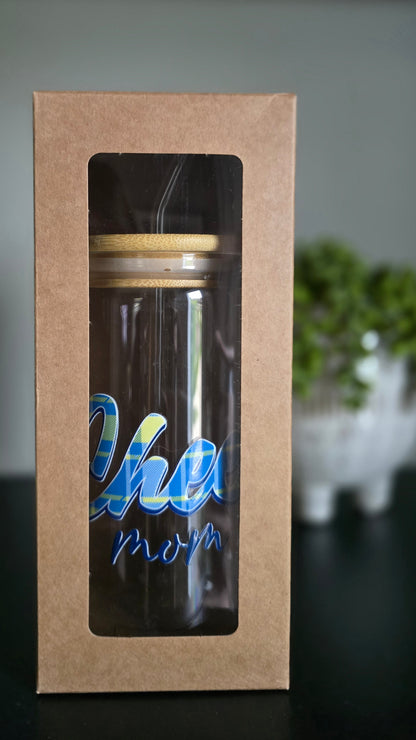 Personalized Girl Plus Sports Glass Cheer Mom Tumbler with Bamboo Lid