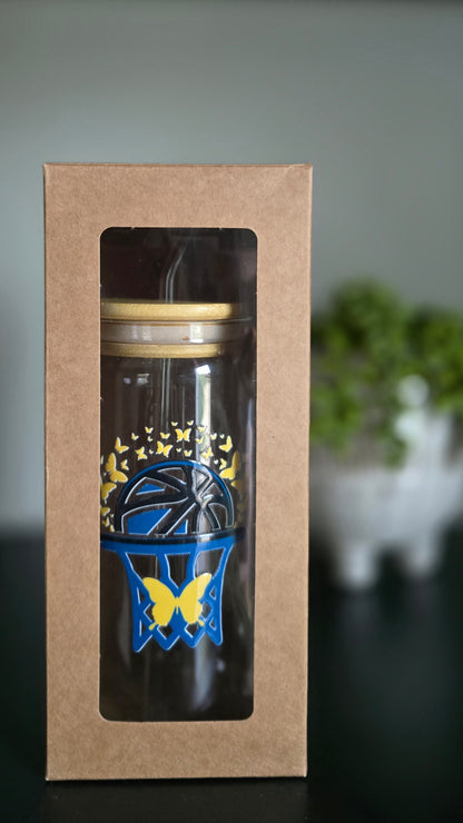 Personalized Girl Plus Sports Glass Basketball Tumbler with Bamboo Lid