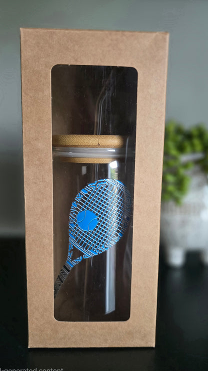 Personalized Tennis Player Glass Tumbler with Bamboo Lid