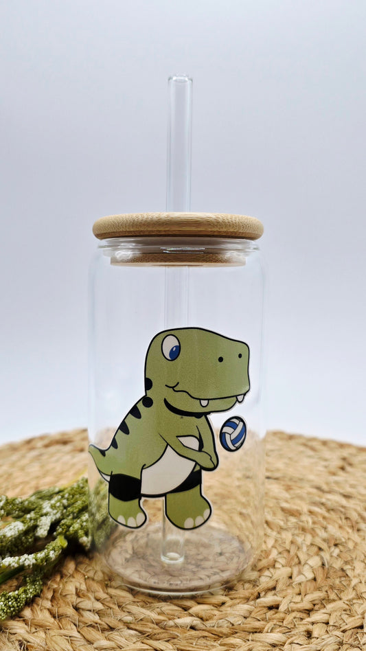 Personalized Girl Plus Sports Volleyball Glass Tumbler with Bamboo Lid