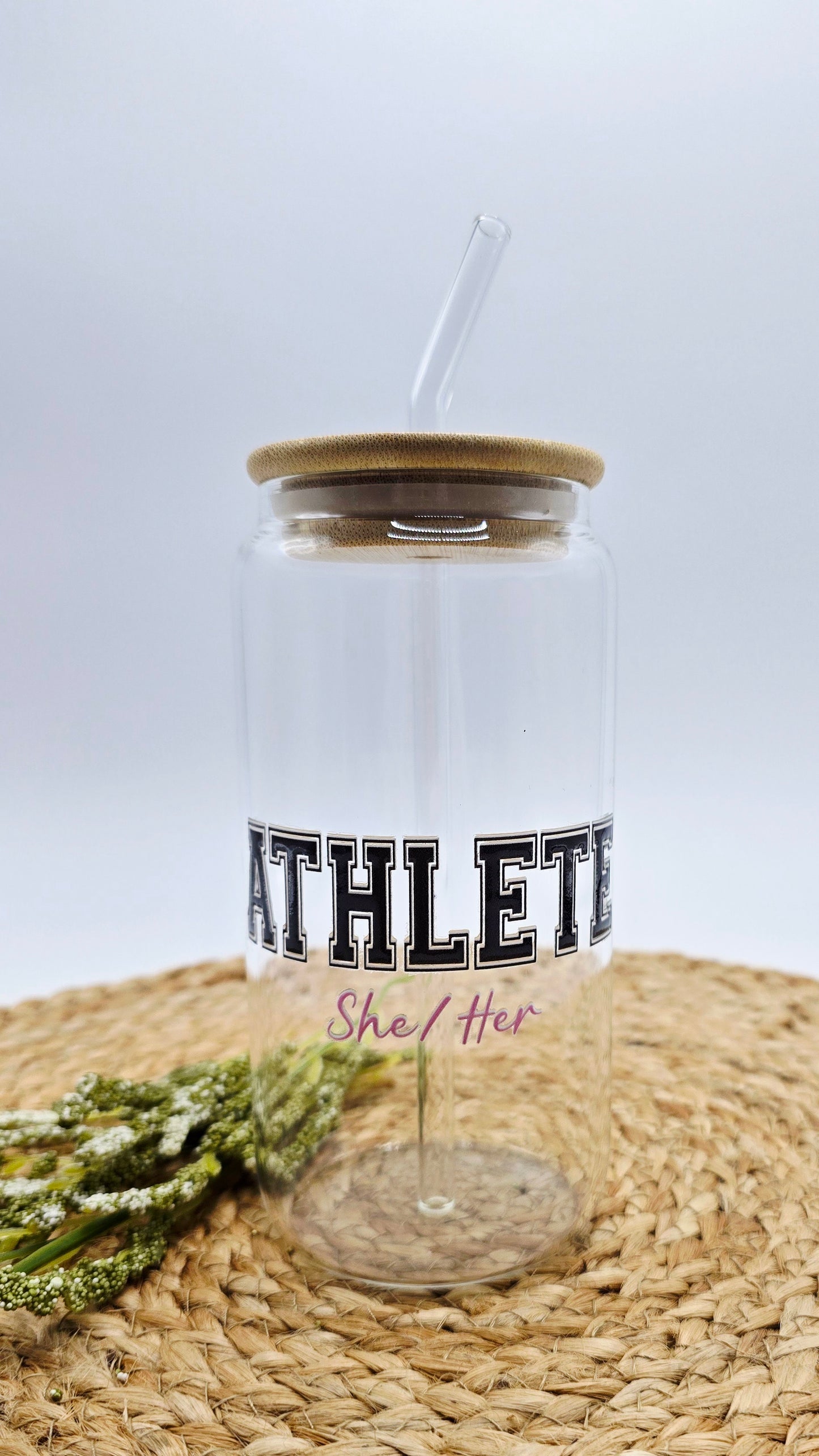 Personalized Girl Plus Sports Glass Athlete- She/Her Tumbler with Bamboo Lid