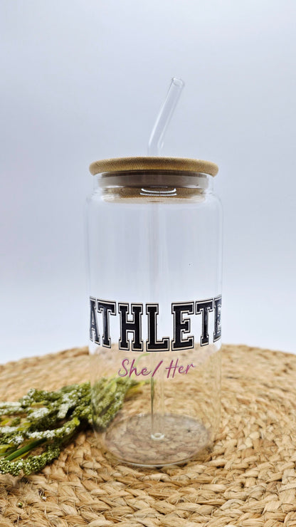 Personalized Girl Plus Sports Glass Athlete- She/Her Tumbler with Bamboo Lid