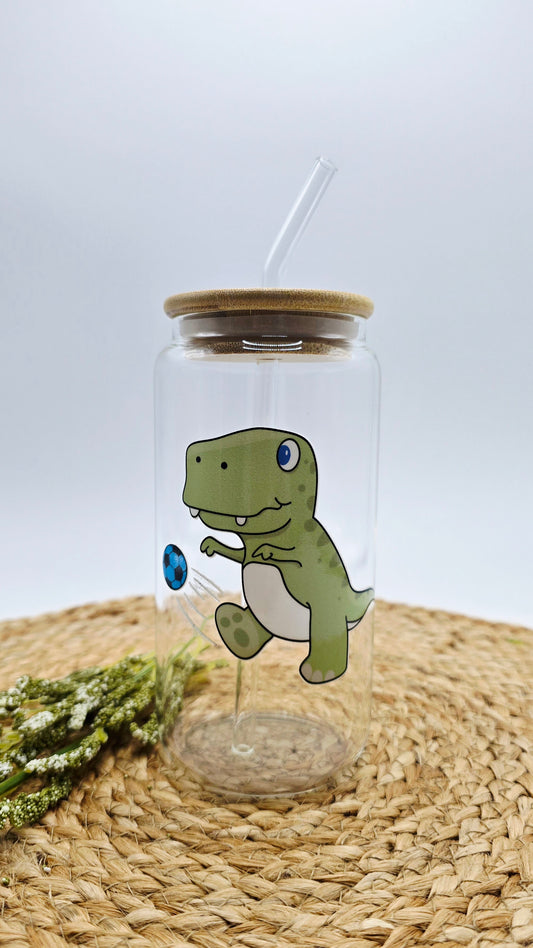 Personalized Girl Plus Sports Glass Soccer Tumbler with Bamboo Lid