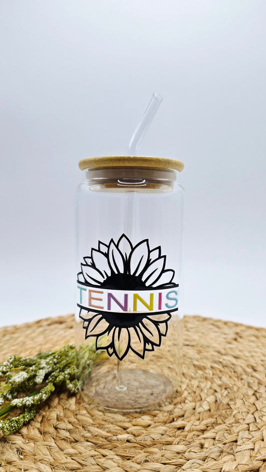 Personalized Girl Plus Sports Tennis Glass Tumbler with Bamboo Lid