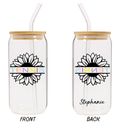 Personalized Girl Plus Sports Glass Tumbler with Bamboo Lid, Sports Girl Drinkware, Gift Idea