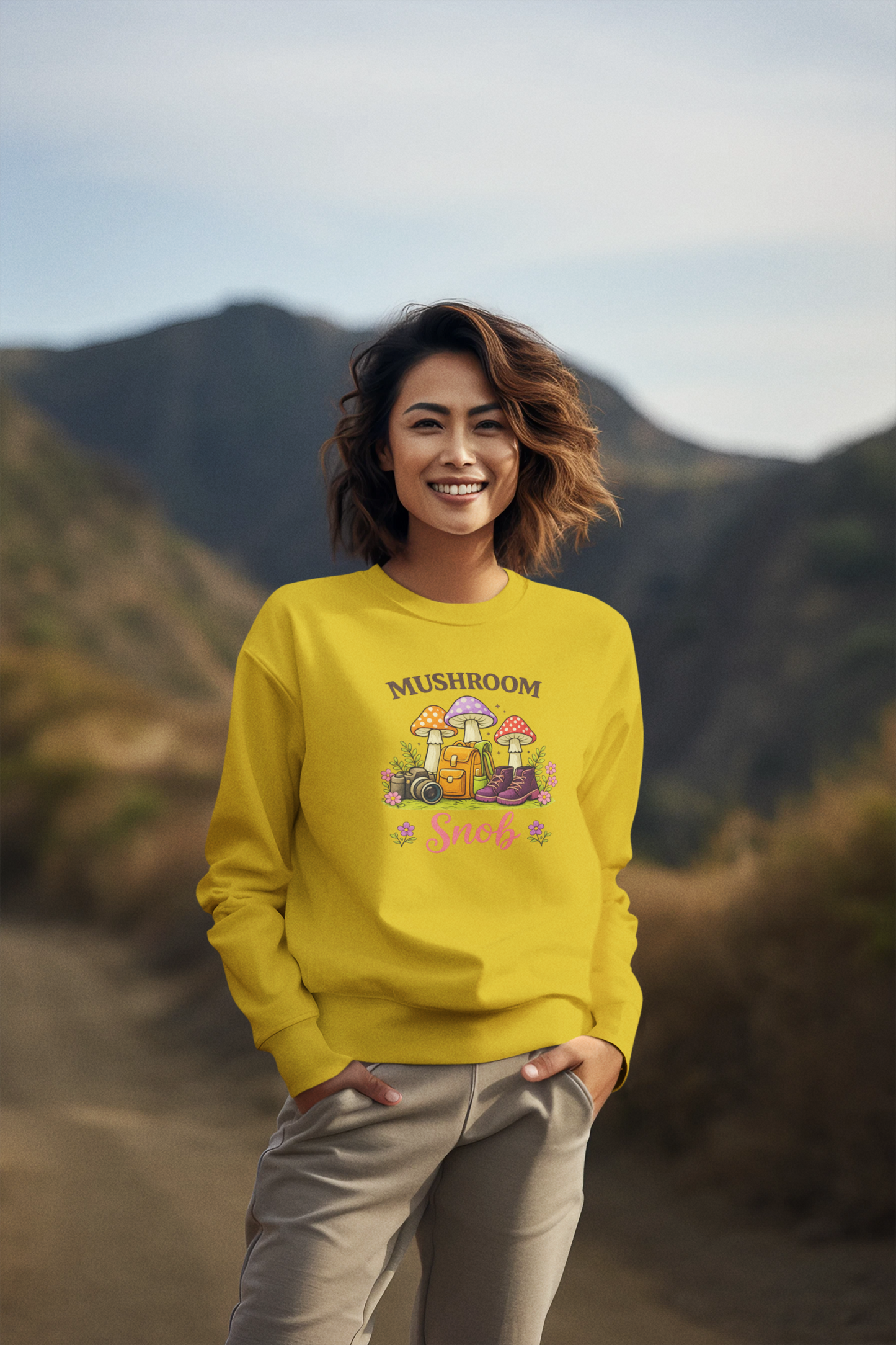 Cute Mushroom Hiking Pullover for Women, Mushroom Snob Graphic Sweatshirt, & Hoodie, Nature Lover and Hiker Gift