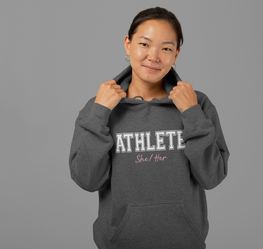Athlete She/Her Printed Hoodie, Women in Sports, Girls in Sports Sports Apparel