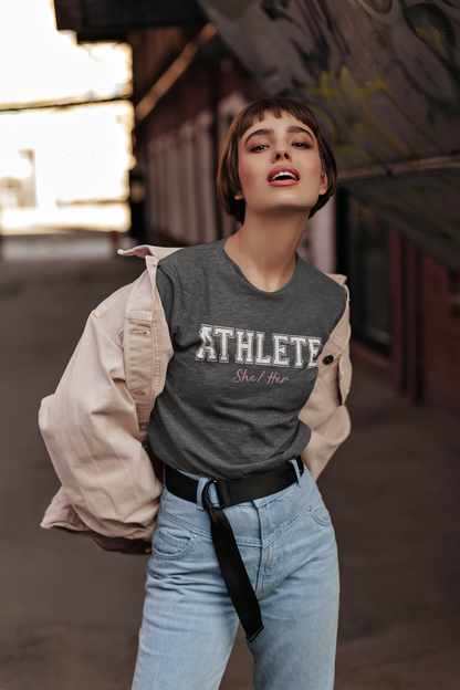 Women Female Sports Athlete She/Her, Training Workout Tee, Gift Idea