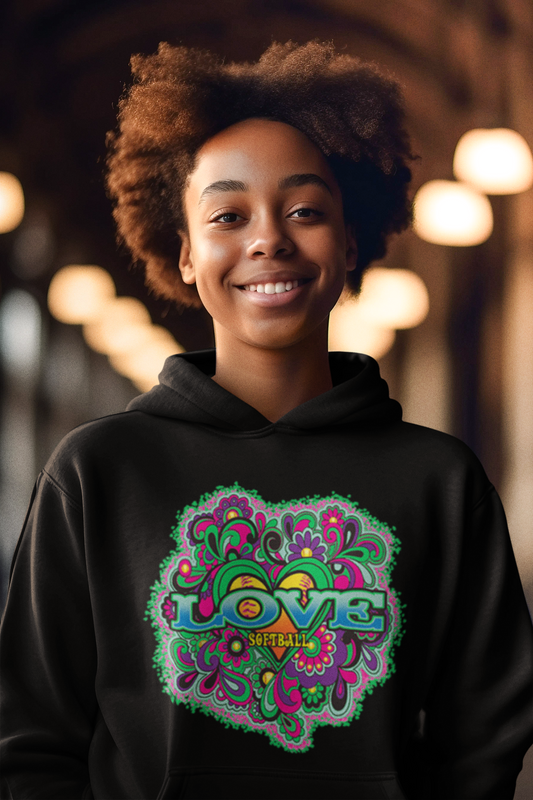 Colorful Softball Love Women's Girls Hoodie, Softball Season, Gift Idea