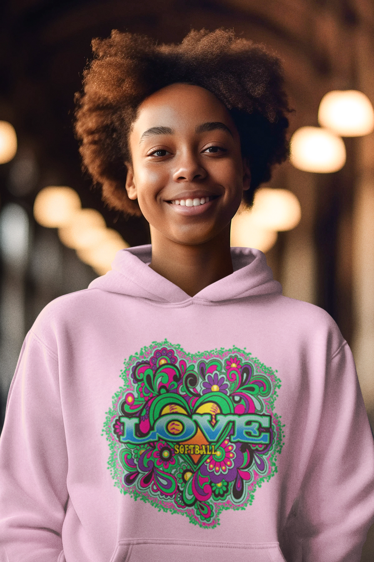 Colorful Softball Love Women's Girls Hoodie, Softball Season, Gift Idea