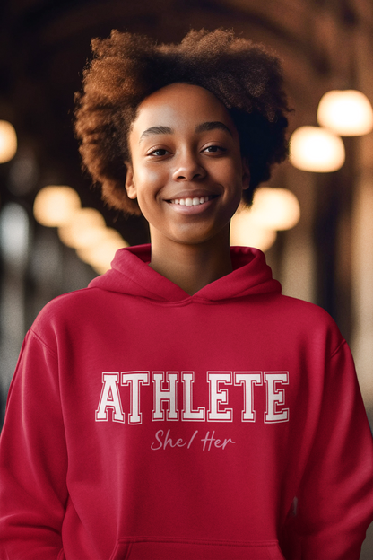 Athlete She/Her Printed Hoodie, Women in Sports, Girls in Sports Sports Apparel