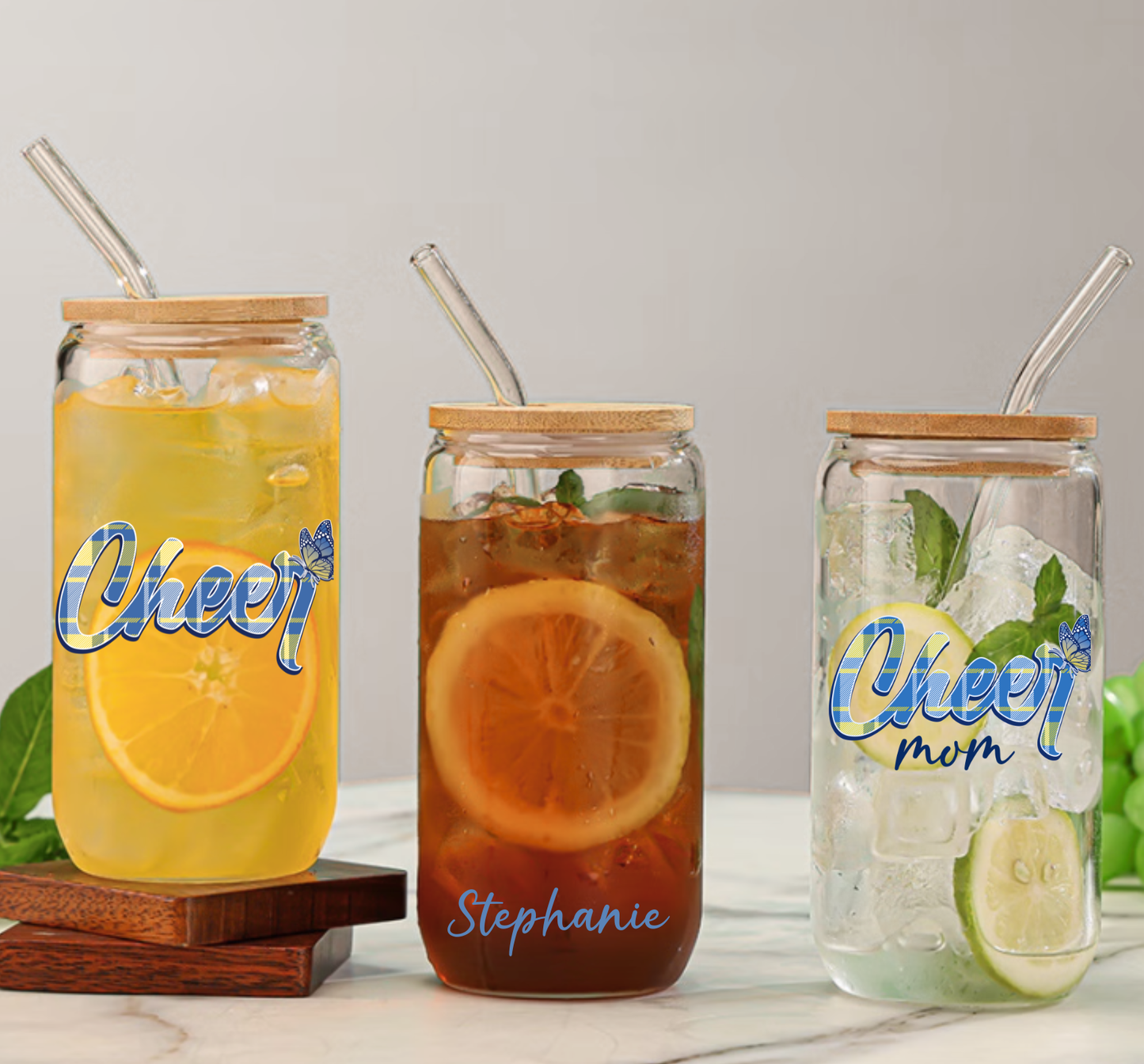Personalized Girl Plus Sports Glass Tumbler with Bamboo Lid, Sports Girl Drinkware, Gift Idea