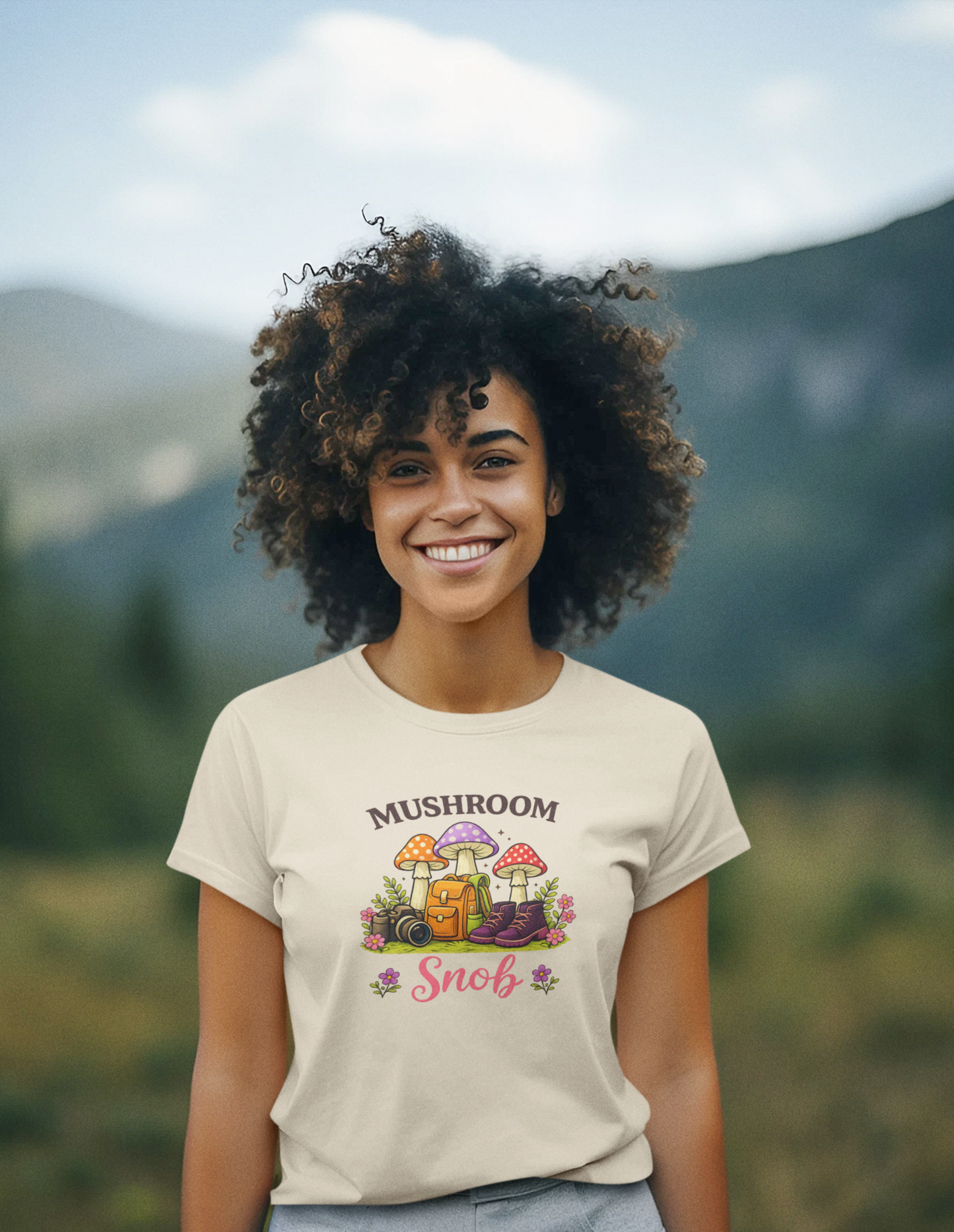 Cute Mushroom Hiking T-Shirt for Women, Mushroom Snob Graphic Tee, Nature Love and Hiker Gift
