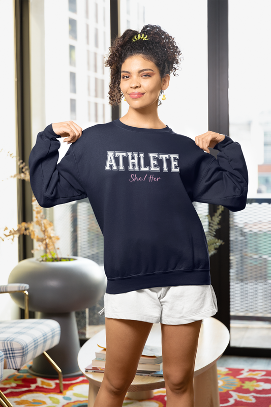 Athlete She/Her Printed Sweatshirt Women in Sports, Girls in Sports Apparel