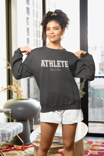 Athlete She/Her Printed Sweatshirt Women in Sports, Girls in Sports Apparel