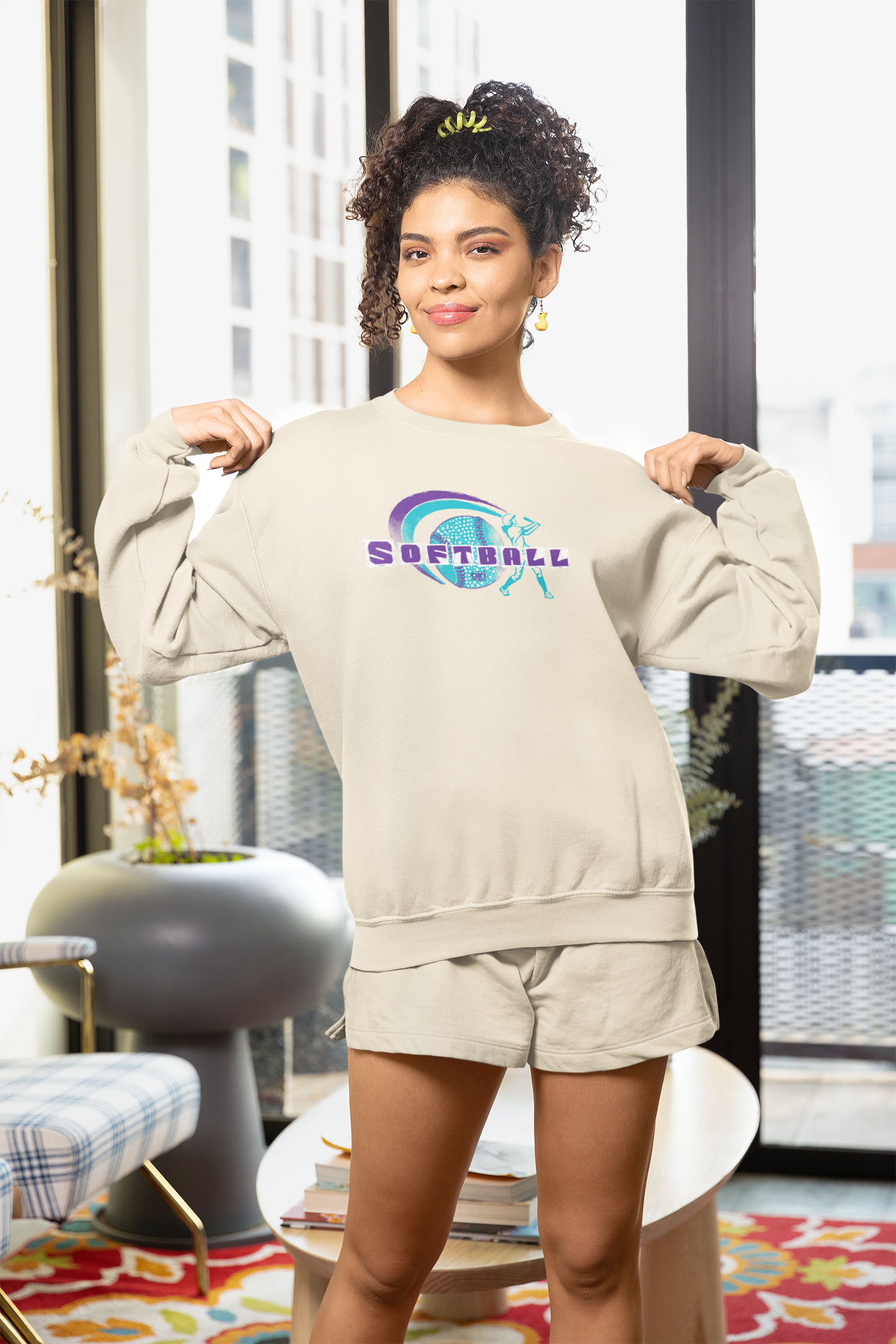 Girls Neon Softball Sweatshirt, Colorful Athletic for Female Players