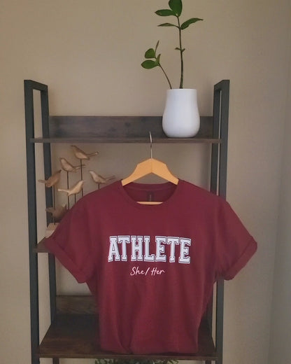 Women Female Sports Athlete She/Her, Training Workout Tee, Gift Idea