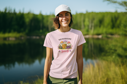 Cute Mushroom Hiking T-Shirt for Women, Mushroom Snob Graphic Tee, Nature Love and Hiker Gift