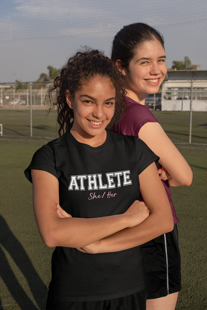 Women Female Sports Athlete She/Her, Training Workout Tee, Gift Idea