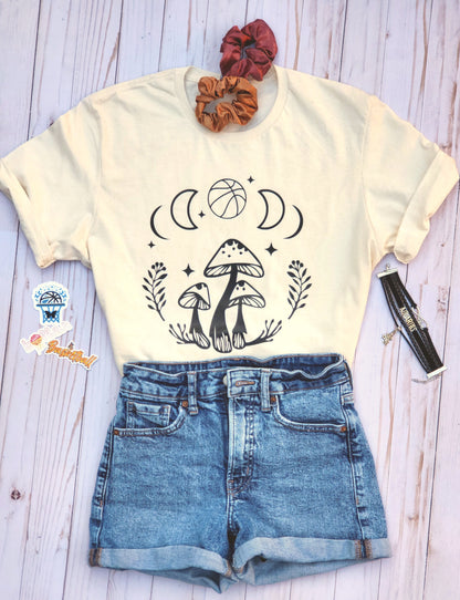 Boho Basketball Mushroom Tee, Lunar Hoop Graphic Shirt for Girls