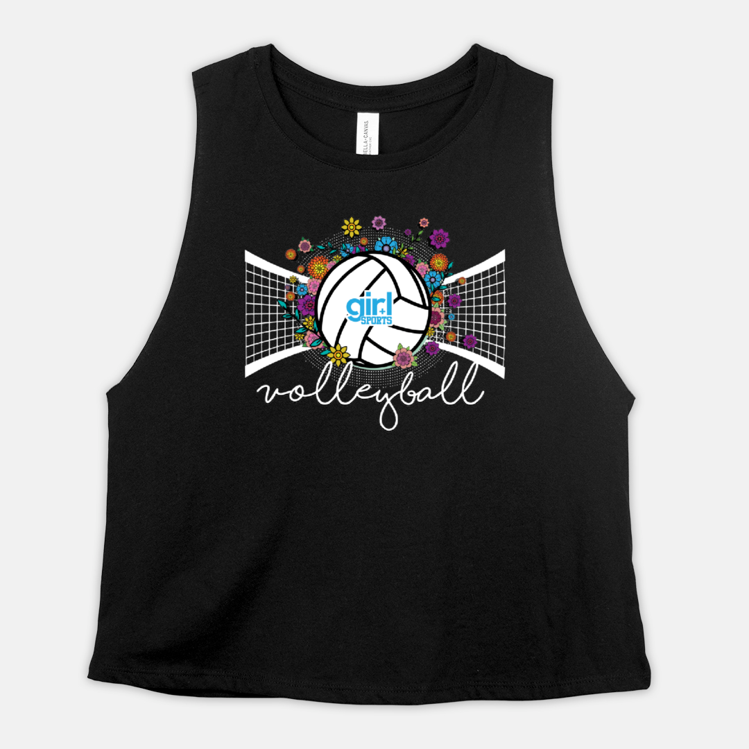 Volleyball Floral Racerback Cropped Tank for Girls Women, Beach Volleyball, Volley Season
