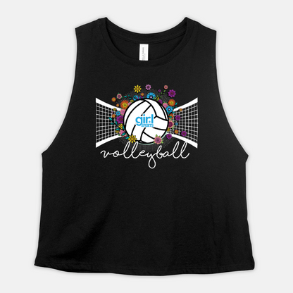 Volleyball Floral Racerback Cropped Tank for Girls Women, Beach Volleyball, Volley Season