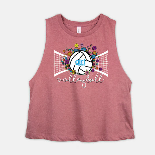 Volleyball Floral Racerback Cropped Tank for Girls Women, Beach Volleyball, Volley Season