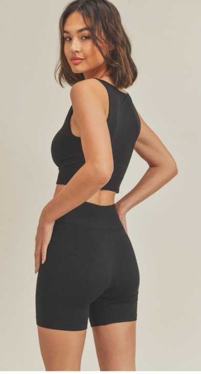 Seamless Crop Top & Biker Short Set, Gym Yoga Running Biking Lounge Sportswear