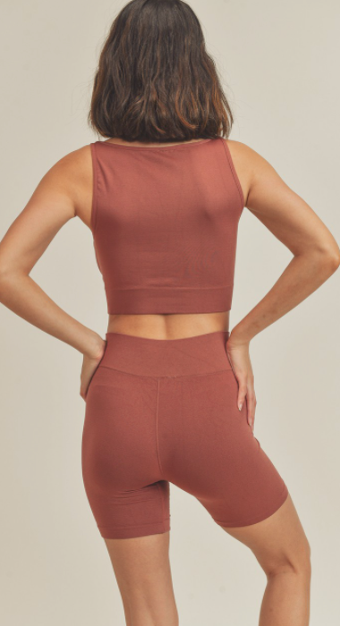 Seamless Crop Top & Biker Short Set, Gym Yoga Running Biking Lounge Sportswear