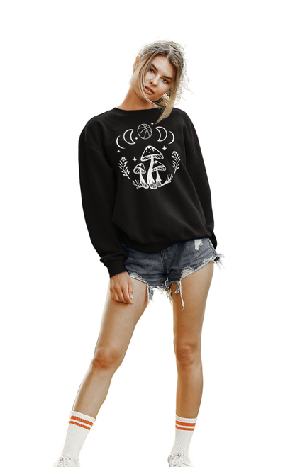 Boho Basketball Mushroom Tee, Lunar Hoop Graphic Sweatshirt for Girls Women