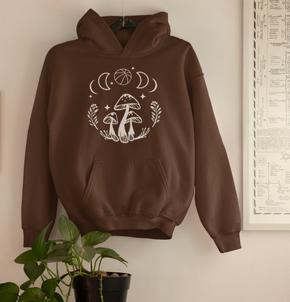 Boho Basketball Mushroom Hoodie, Lunar Hoop Graphic Pullover for Girls Women