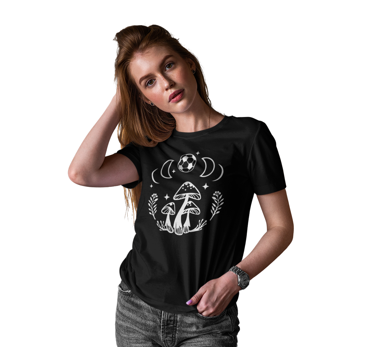 Boho Soccer Mushroom Tee, Lunar Graphic Shirt for Girls Women