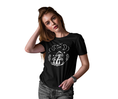 Boho Softball Mushroom Tee, Lunar Ball Graphic Shirt for Girls Women