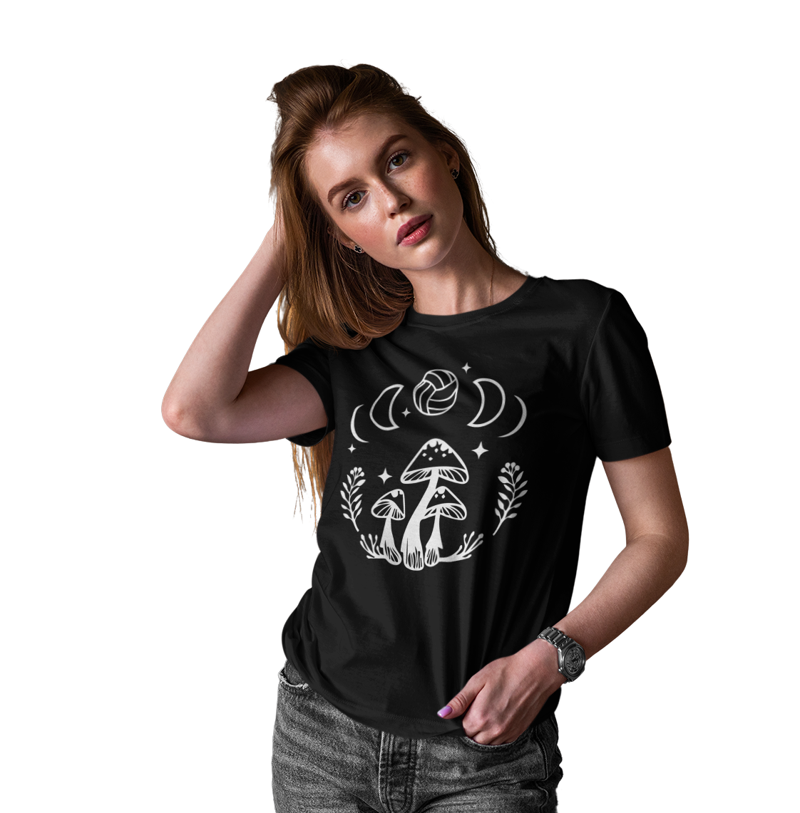 Boho Volleyball Mushroom, Lunar Beach Volley Graphic Shirt for Girls Women