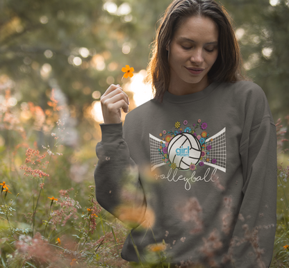 Floral Volleyball Graphic Crew Neck Sweatshirt for Girls Women, Beach & Court Volleyball Player
