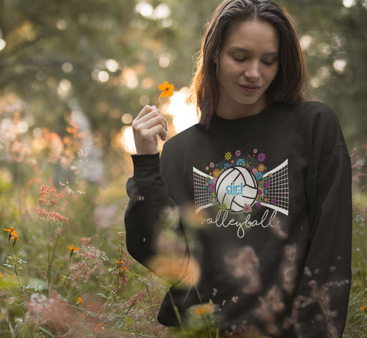 Floral Volleyball Graphic Crew Neck Sweatshirt for Girls Women, Beach & Court Volleyball Player
