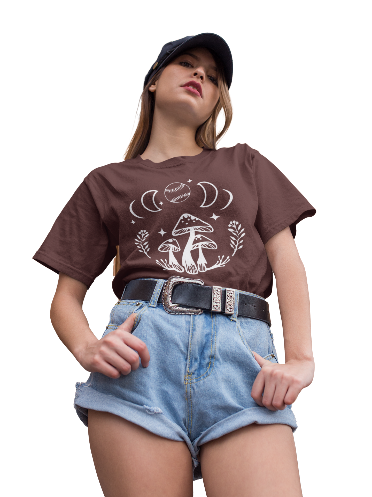 Boho Softball Mushroom Tee, Lunar Ball Graphic Shirt for Girls Women