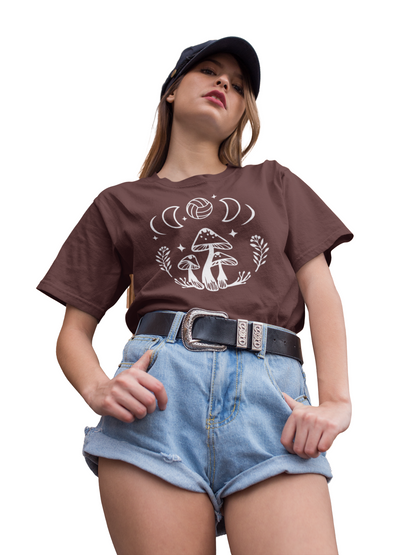 Boho Volleyball Mushroom Tee, Lunar Beach Volley  Graphic Shirt for Girls
