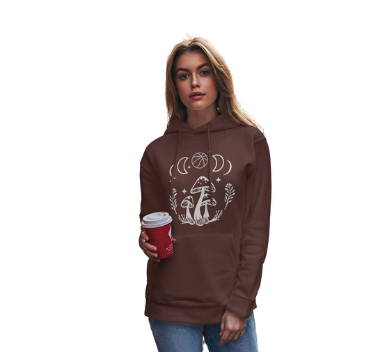 Boho Basketball Mushroom Hoodie, Lunar Hoop Graphic Pullover for Girls Women